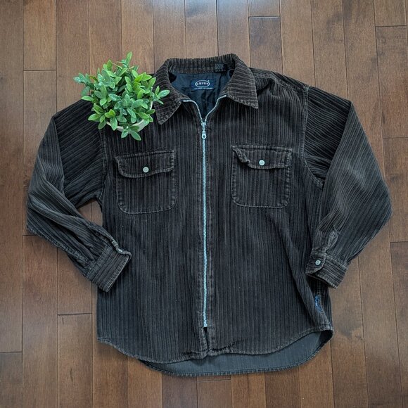 DARK BROWN VINTAGE ZIP UP CORDUROY FLANNEL - Picture 1 of 2
